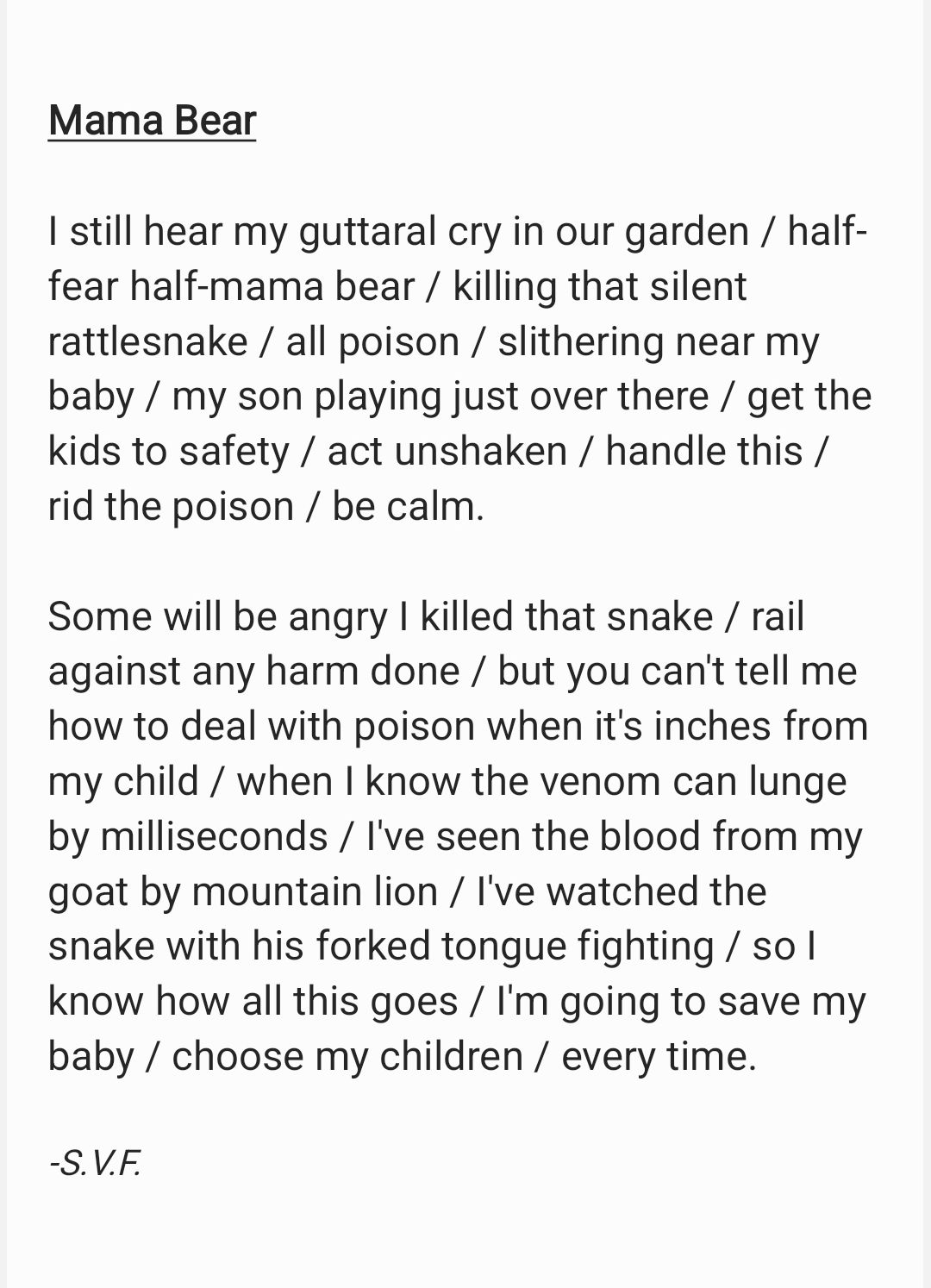 Mama Bear - a poem for mothers protecting their young